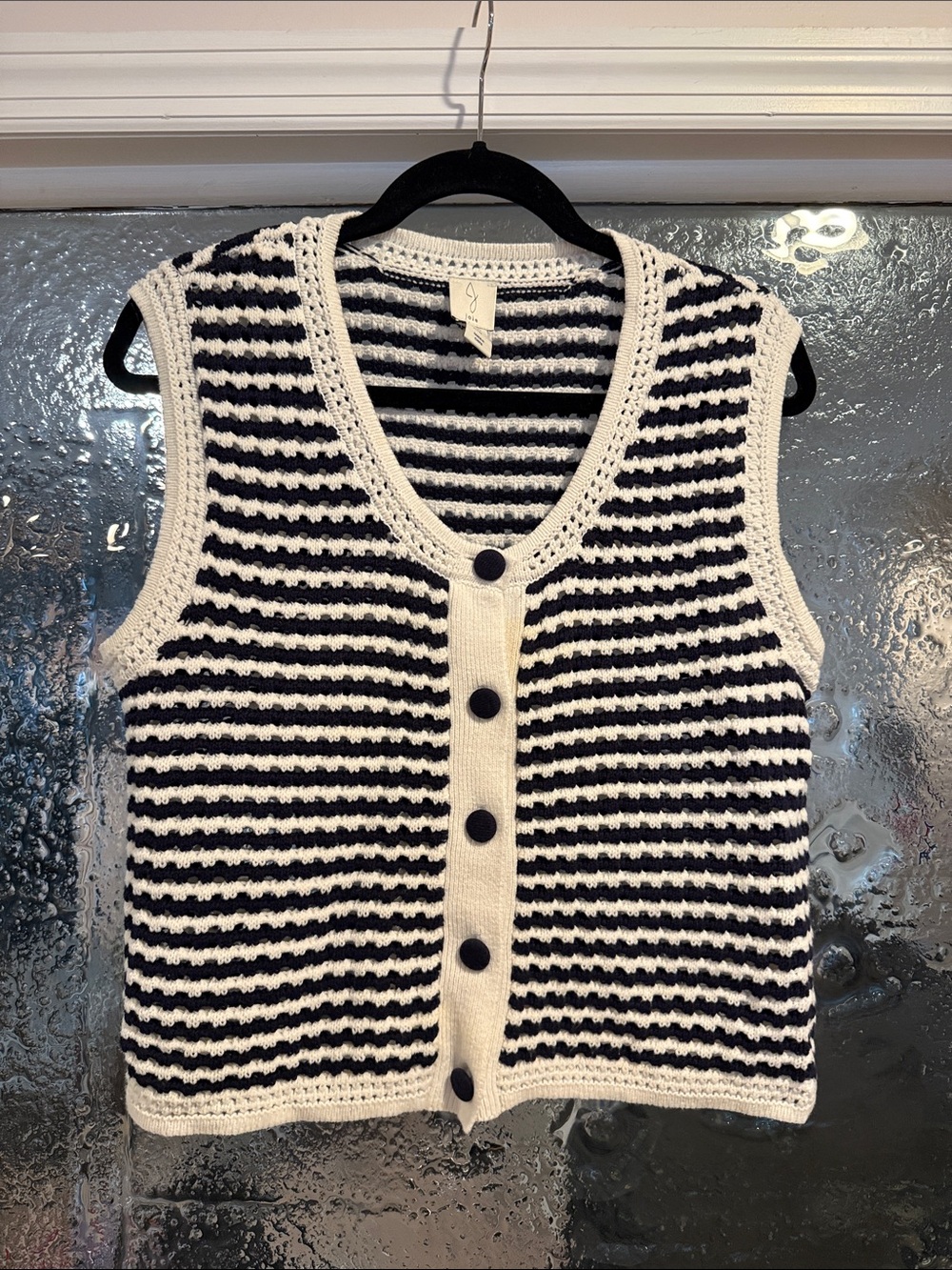 Joie Black & White Striped Knit Button-Front Vest